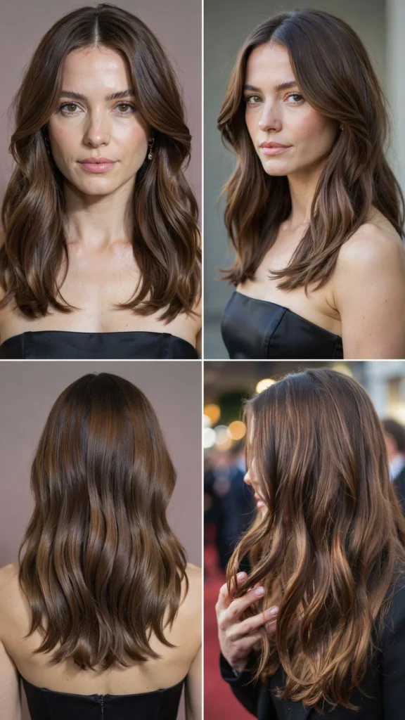 Brunette Long Layered Glam Waves