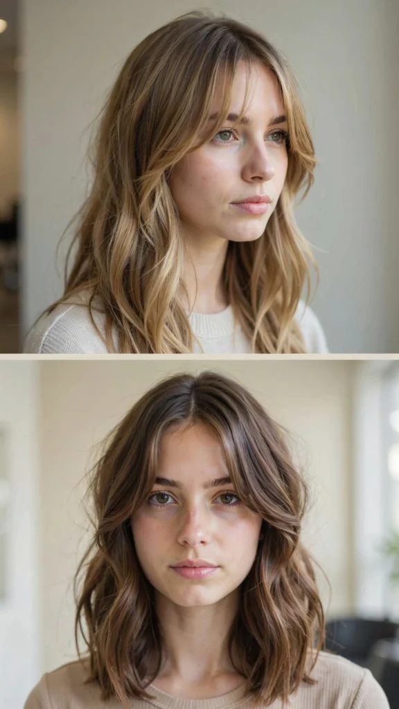 Wavy Layers With Short Curtain Bangs