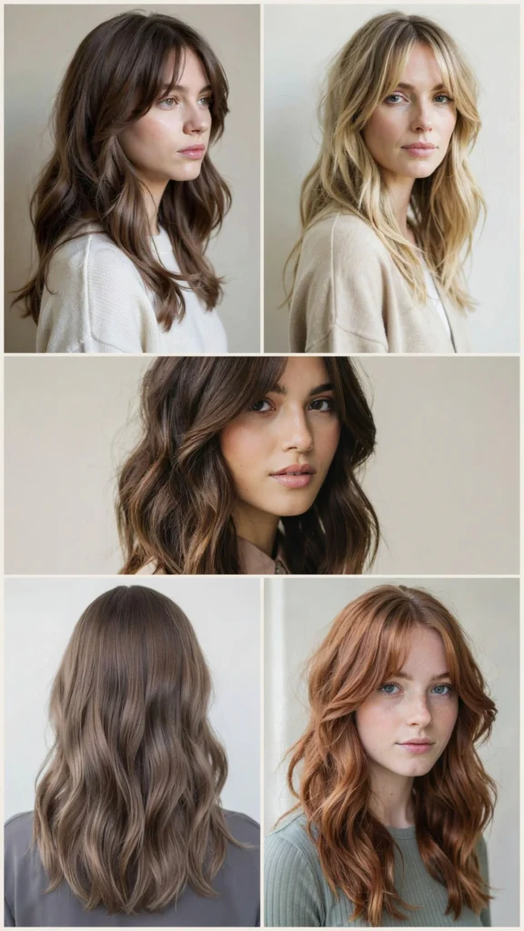 Thick Wavy Hair With Layered Curtain Bangs