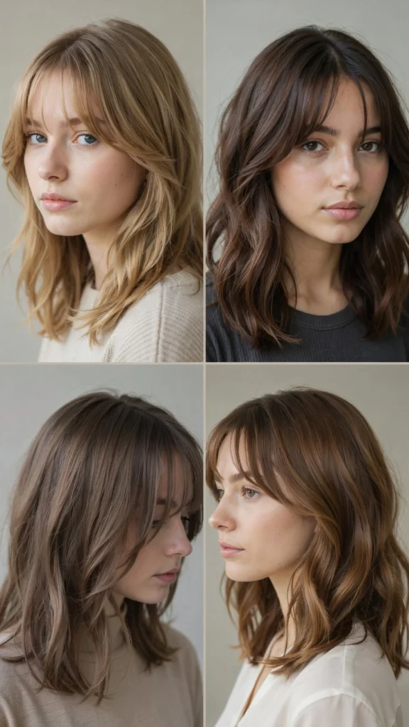 Shoulder-Length Wavy Layers With Curtain Bangs