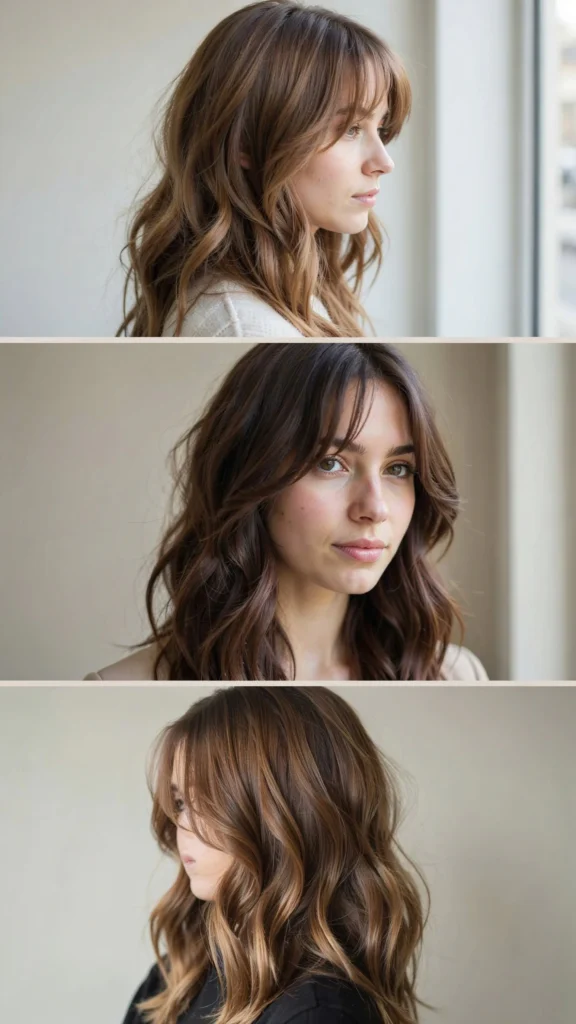  Long Wavy Layers With Side-Swept Bangs