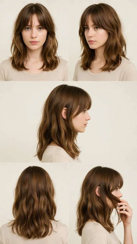 26. Brunette Medium Layers With Soft Bangs