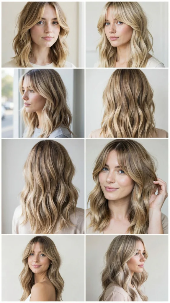 Blonde Wavy Layers With Curtain Bangs