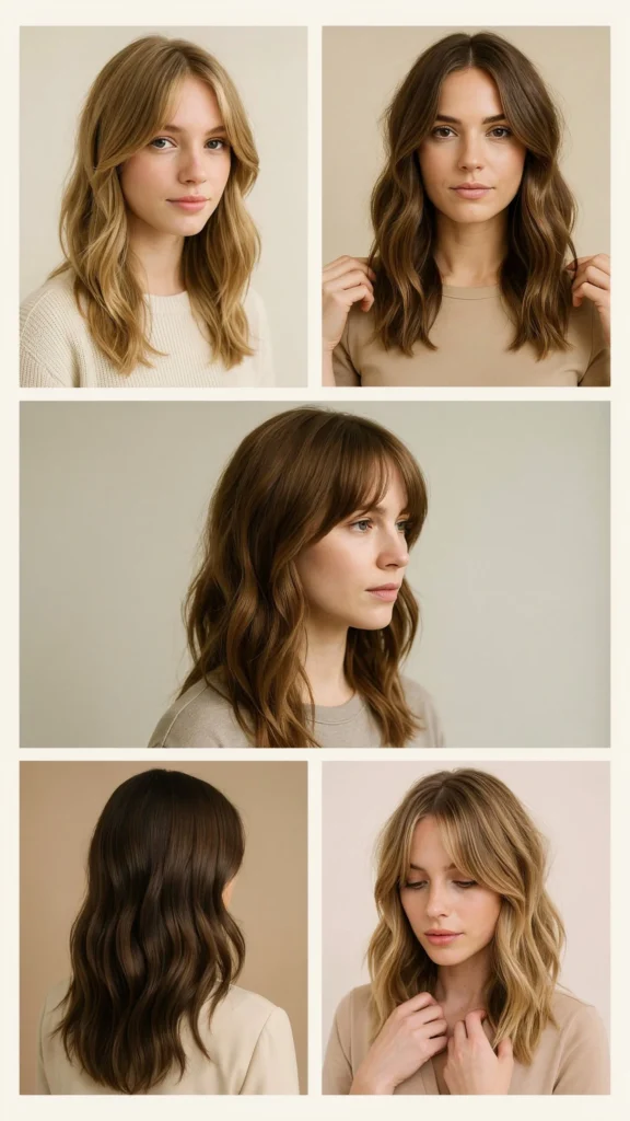 Wavy Layered Cut With Curtain Bangs For Round Faces