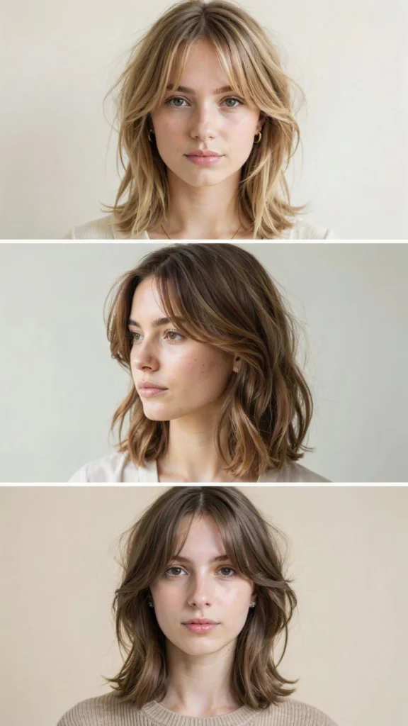 9. Medium Layers With Wispy Bangs