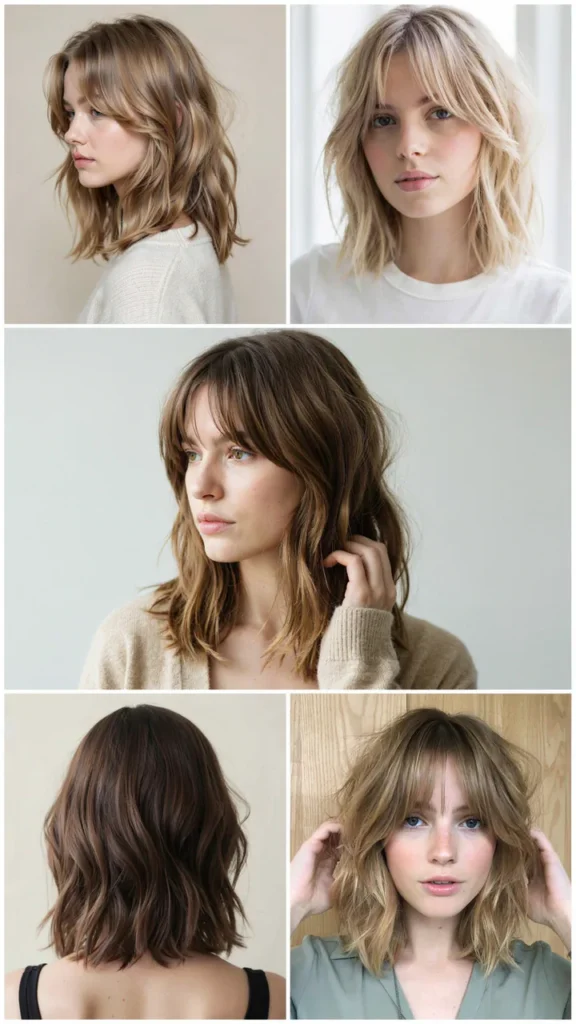 Shoulder-Length Shag With Curtain Bangs