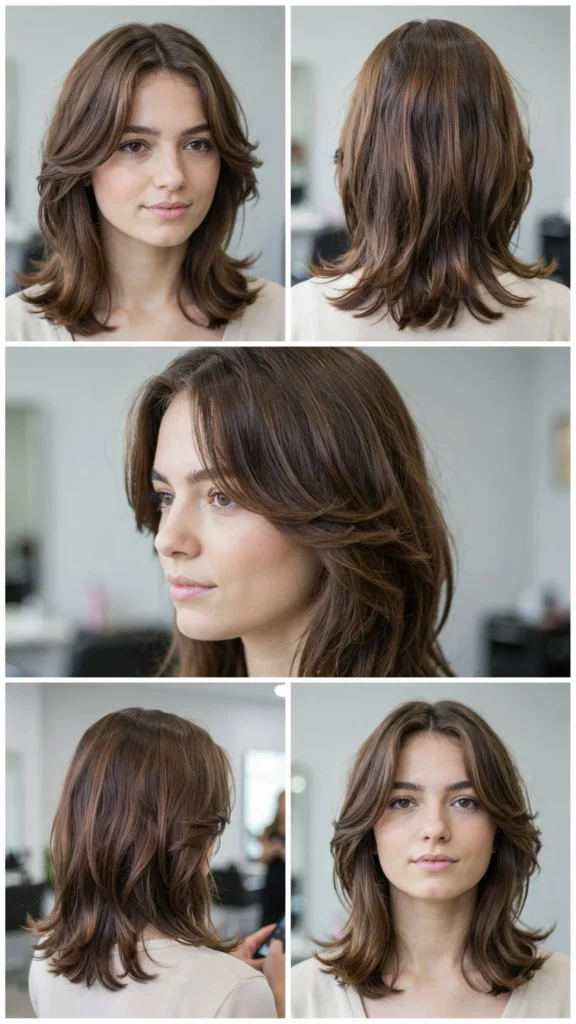21. Brunette Medium Layers With Swoopy Front Pieces