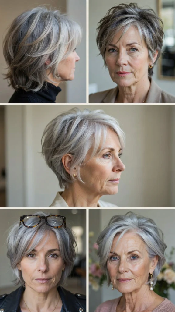 19. Short Gray Shaggy Pixie