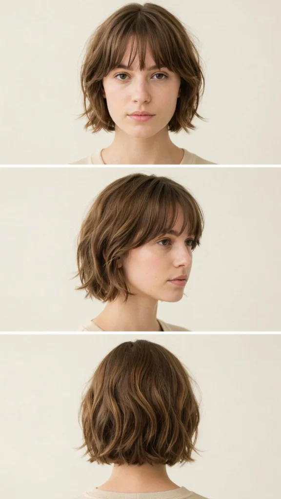 9. Short Wavy Pixie Bob With Curtain Bangs