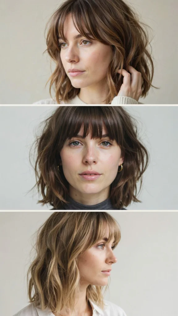 Short Wavy Layers With Baby Bangs
