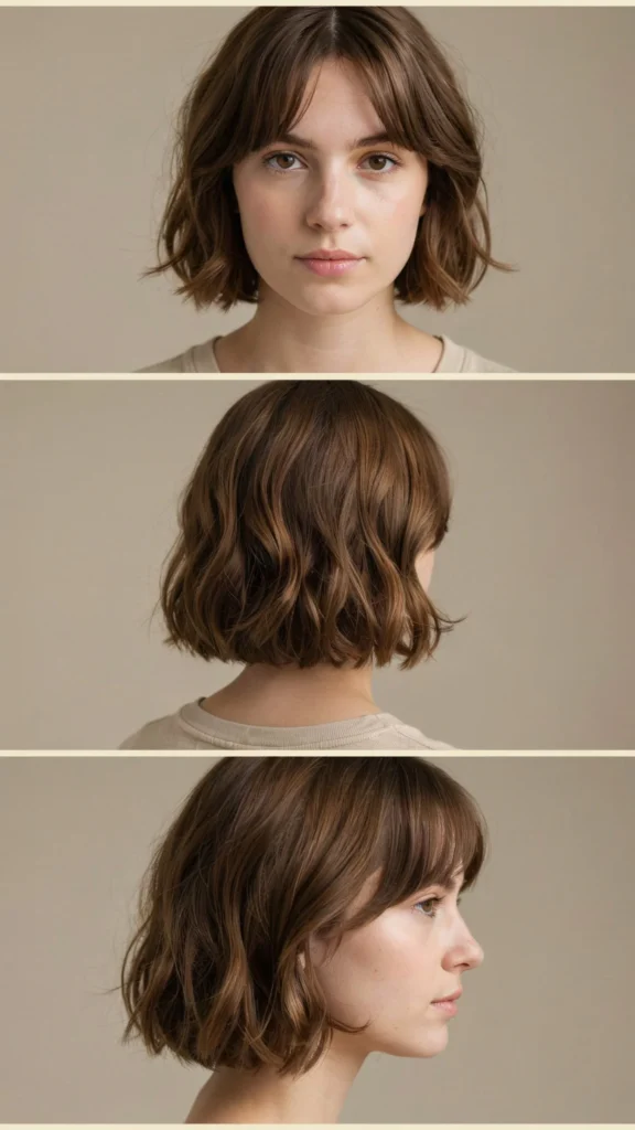 18. Short Wavy Bob With Curtain Bangs and Side Volume