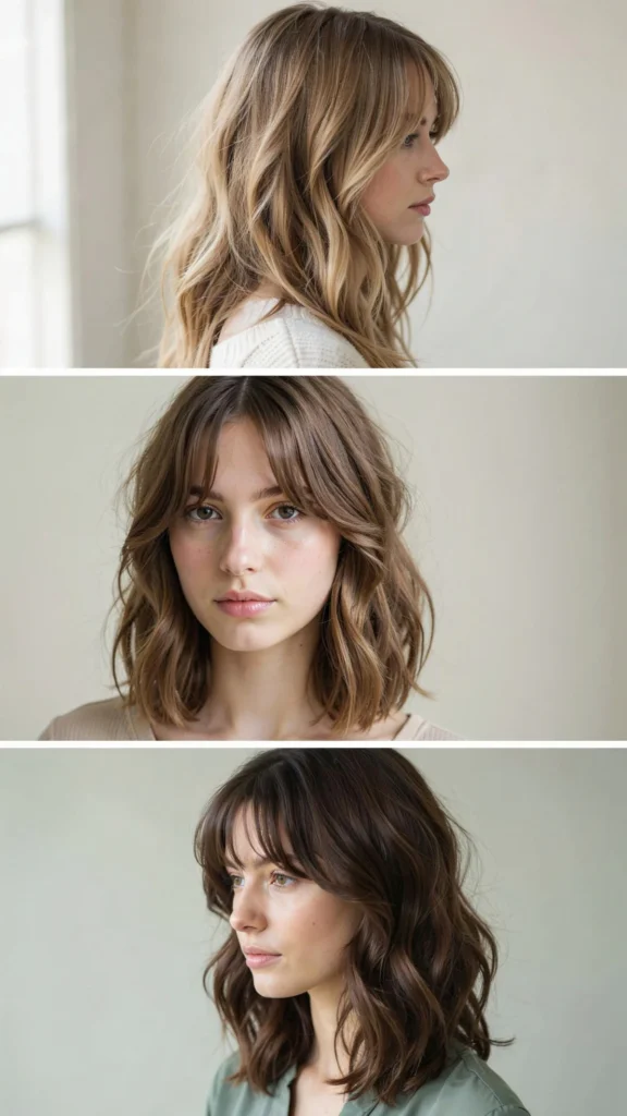 Shoulder-Length Wavy Layers With Curtain Bangs