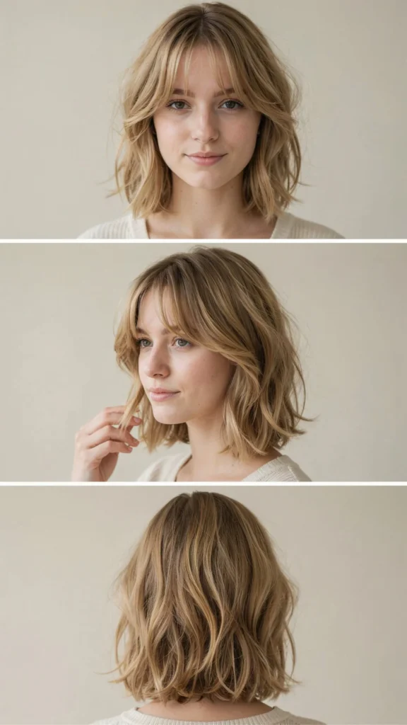 Short Wavy Layers With Wispy Bangs