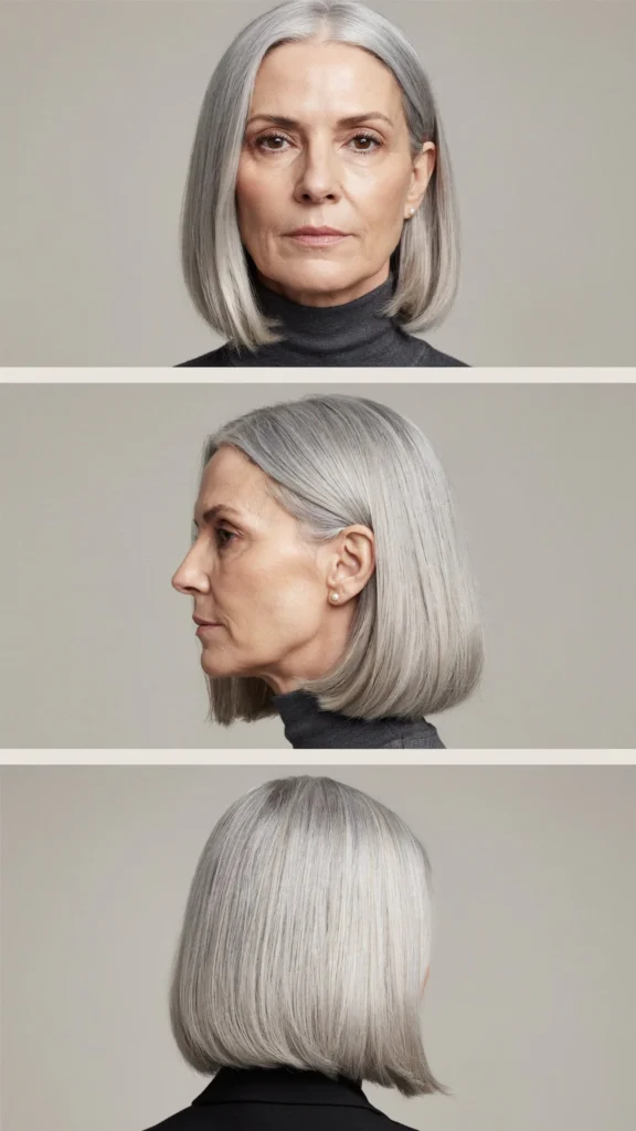 24. Sleek Silver Blunt Bob