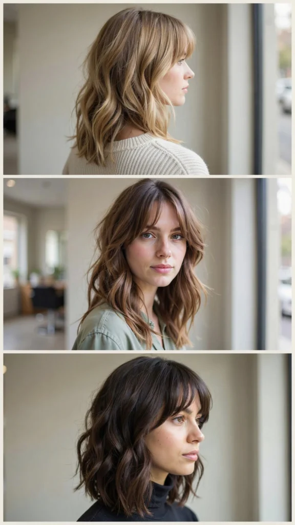 Low-Maintenance Wavy Layers With Curtain Bangs