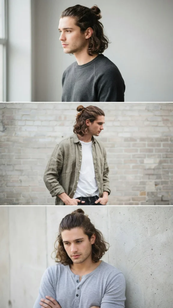 Wavy Layered Man Bun Cut