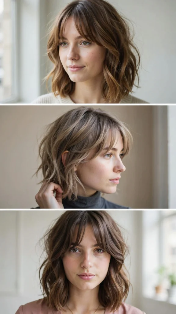 Short Wavy Layers With Soft Bangs