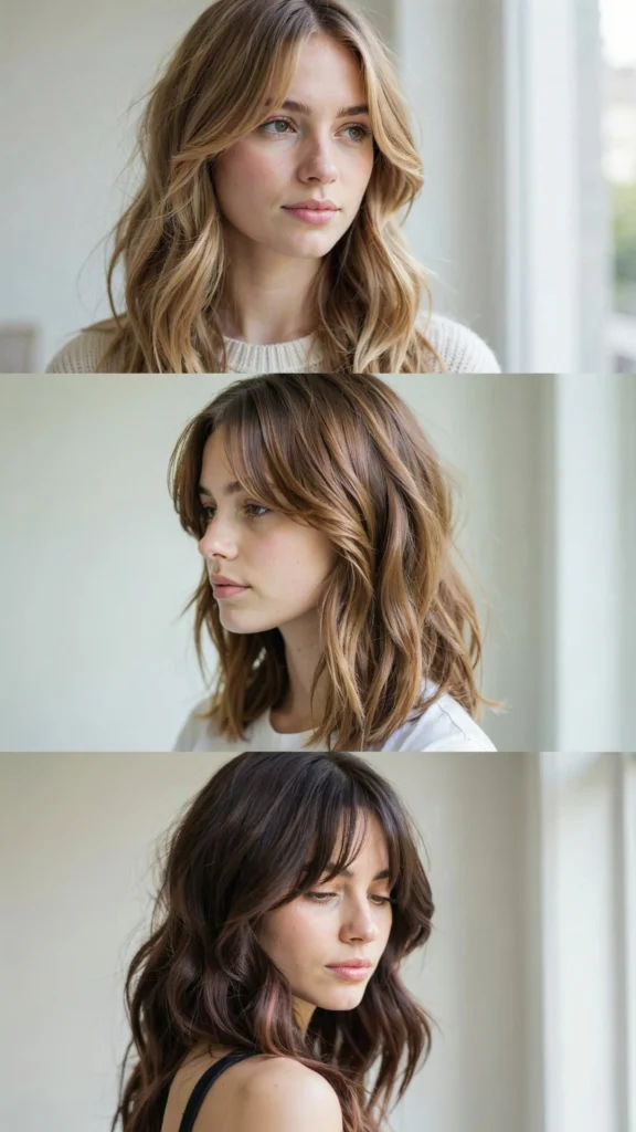 Wavy Layers With Curtain Bangs and Side Part