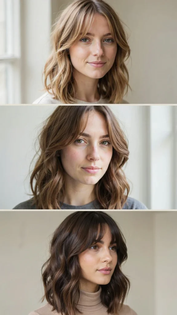 Wavy Layers With Bangs for Round Faces