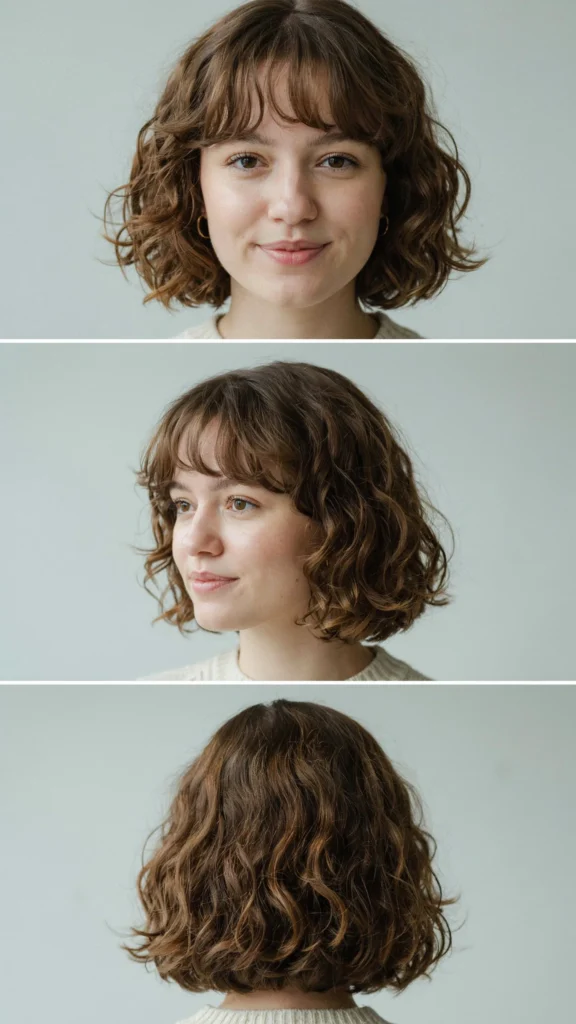 Curly Bob With Curtain Bangs