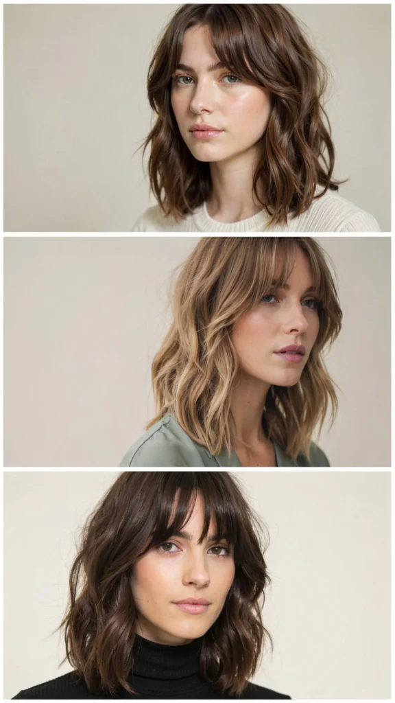 Shoulder-Length Waves With Bottleneck Bangs