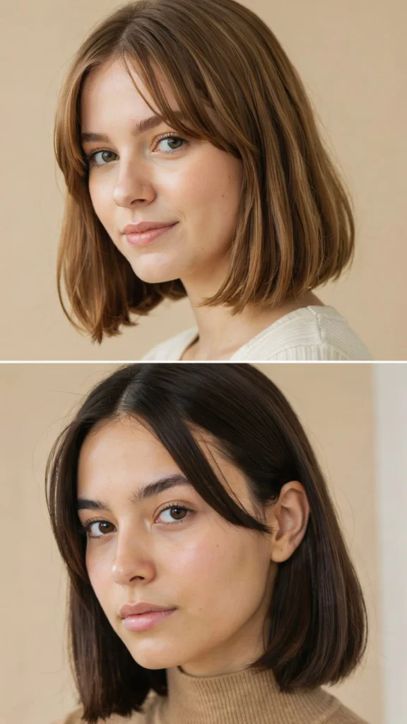 Rounded Lob With Long Bangs